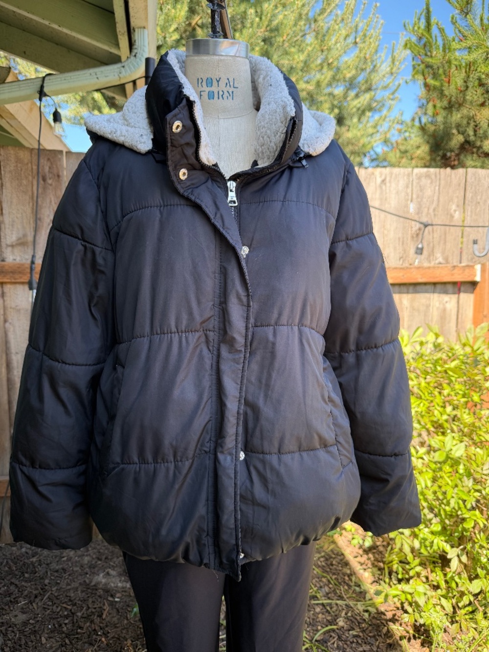 Madden Girl Puffy Jacket with Sherpa -lined Detachable Hood